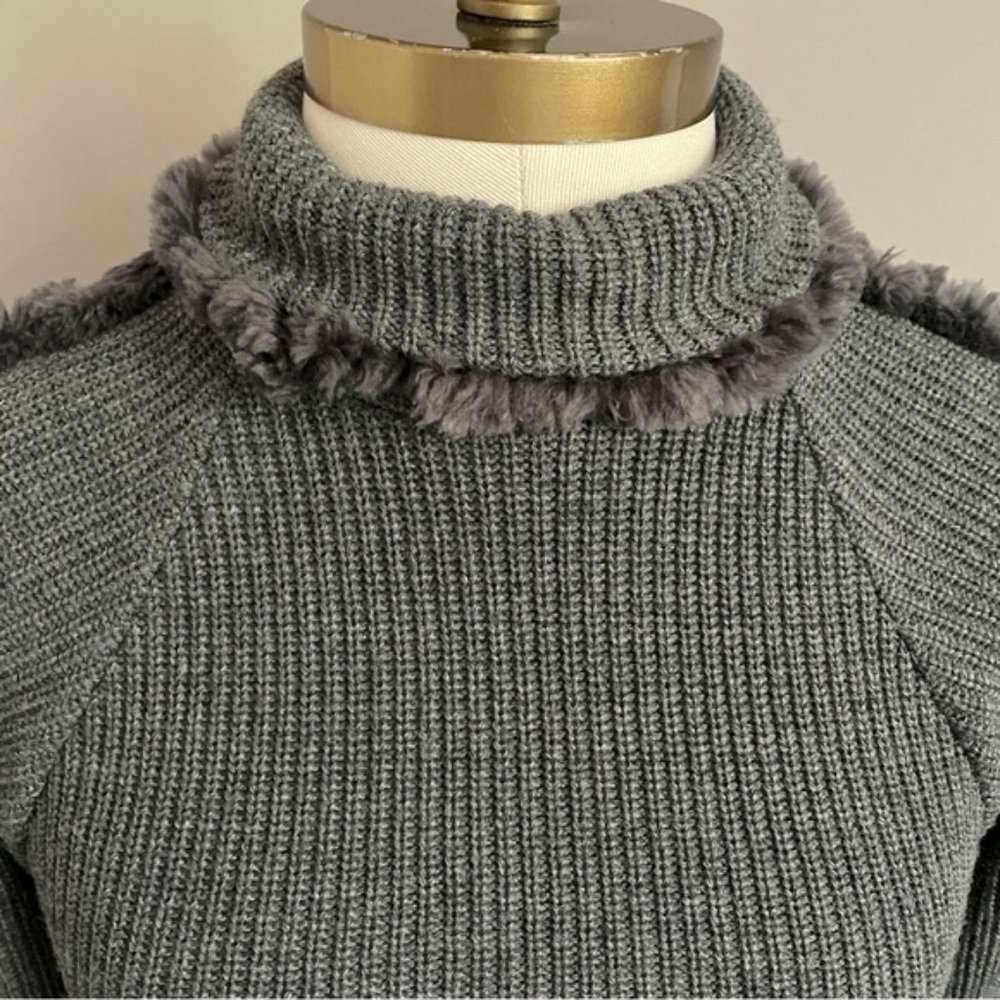 Frett Gray Wool Blend Fur Trimmed Turtleneck Tunic Sweater Mini Dress - S 🇨🇦 - Picture 4 of 13